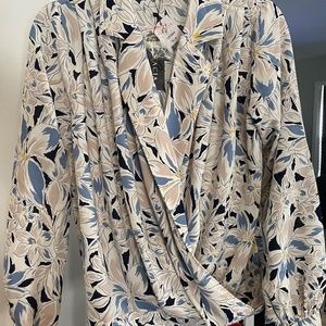 Garcia Long Sleeve Flower Print Wrap Blouse